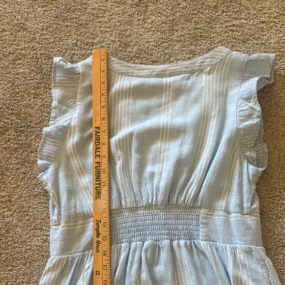 Light Blue with White Striped Ruffle Sleeve Button Front Dress LNWOT - Picture 13 of 14